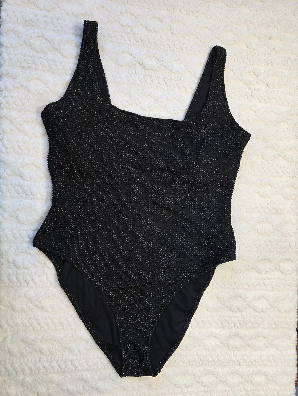 Aerie XXL Black Gold Metallic Textured One Piece Swimsuit Cheeky